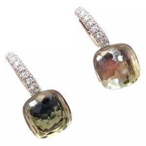 Authentic! Pomellato Nudo 18k Rose + White Gold Diamond Prasiolite Earrings